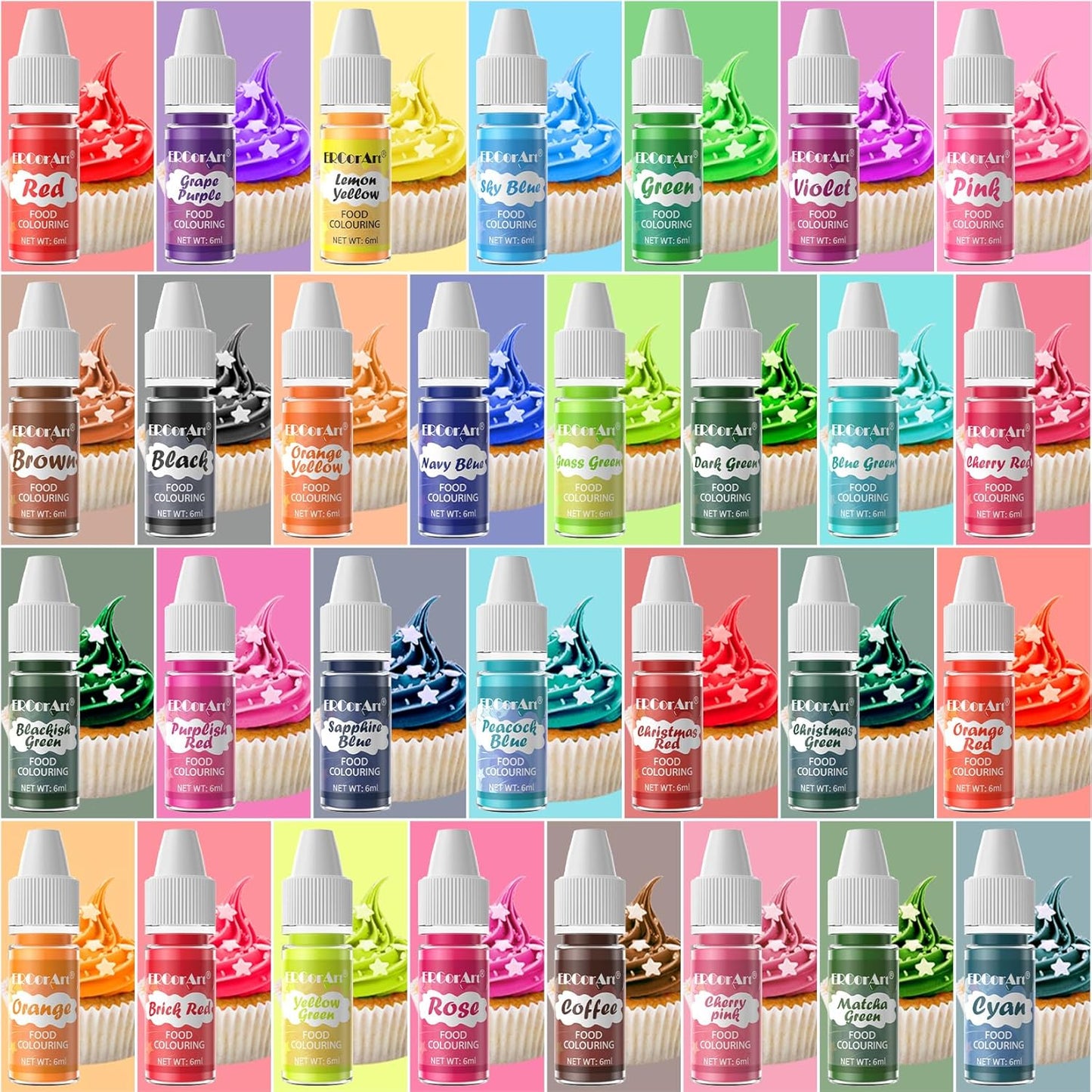 Food Coloring - 30 Colors Food Coloring Liquid, Natural Vibrant Food Color for Baking, Cookies, Easter Egg, Icing, Dessert Decorating, Fondant, Making DIY Supplies Kit - 6ml/0.25oz