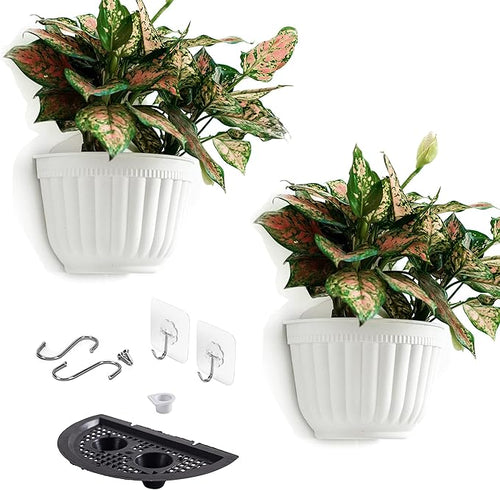 2 Pack White Plastic Wall Hanging Planters by OrimercGarden