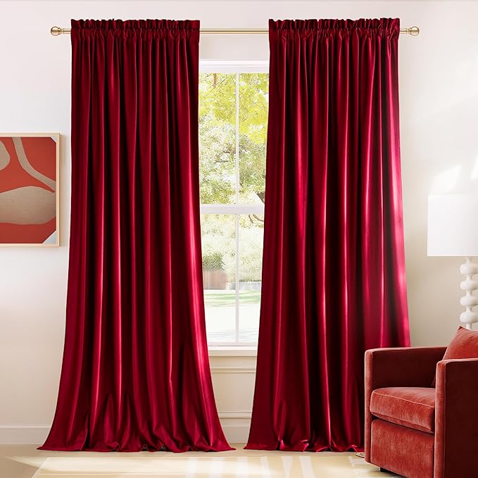 NICETOWN Red Velvet Textured Window Curtains/Draperies by NICETOWN