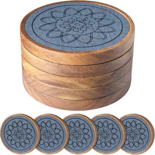 Wood Coasters for Drinks, Absorbent Coaster Sets of 5, Drinks Coasters for Coffee Tabletop Protection, Non-Slip, Non-Stick, Suitable for Kinds of Cups Wooden Table Hot or Cold Drink, 4.3 Inches