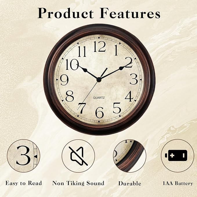 KECYET 14 Inch Wall Clocks Battery Operated Silent Non-Ticking Analog Wall - Image 4