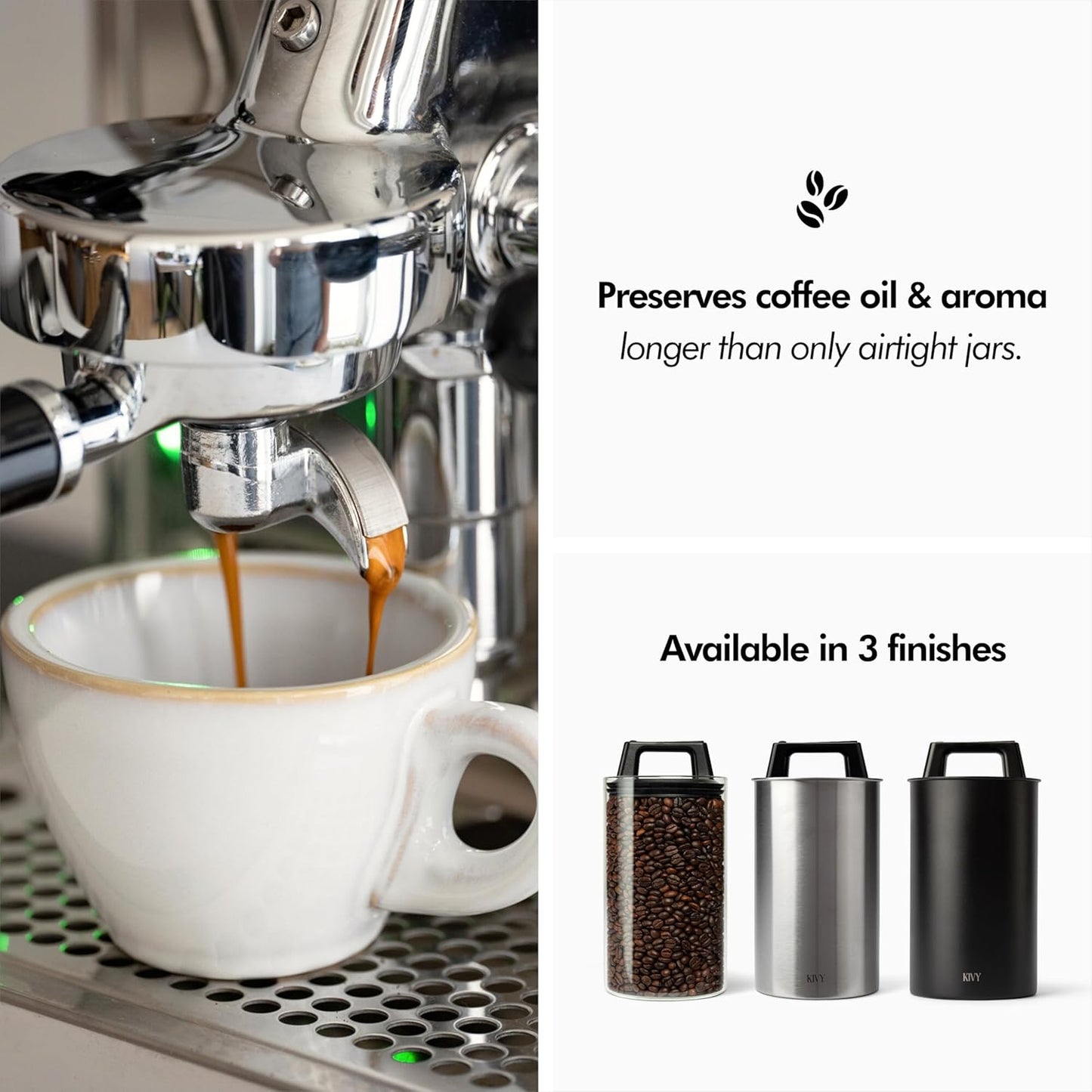KIVY Vacuum Seal Coffee Canister [AIRTIGHT] - Coffee Canister with Airtight Lid - Airtight Coffee Jar - Air Tight Coffee Container - Vacuum Storage (Glass)