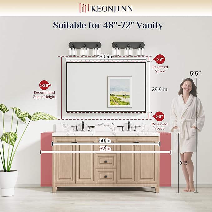 Keonjinn 48 x 30 Inch Black Bathroom Mirrors - Image 7