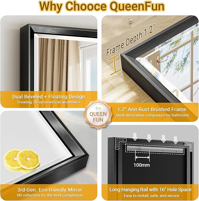 Black Framed Mirror for Bathroom, 22x30 Inch Black Rectangle Beveled Bathroom - Image 8