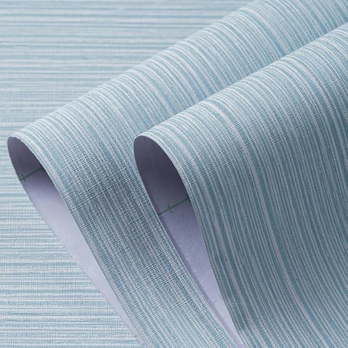 Grasscloth Textured Wallpaper Light Blue Peel and Stick 24inX393in Fabric Wall - Image 7