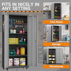 Garage Storage Cabinet with Wheels, Metal Storage Cabinet with 2 Doors and - Image 8