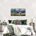 Farmhouse Barn Wall Art Cow Pictures Wall Decor Rustic Blue Barn Landscape - Image 6