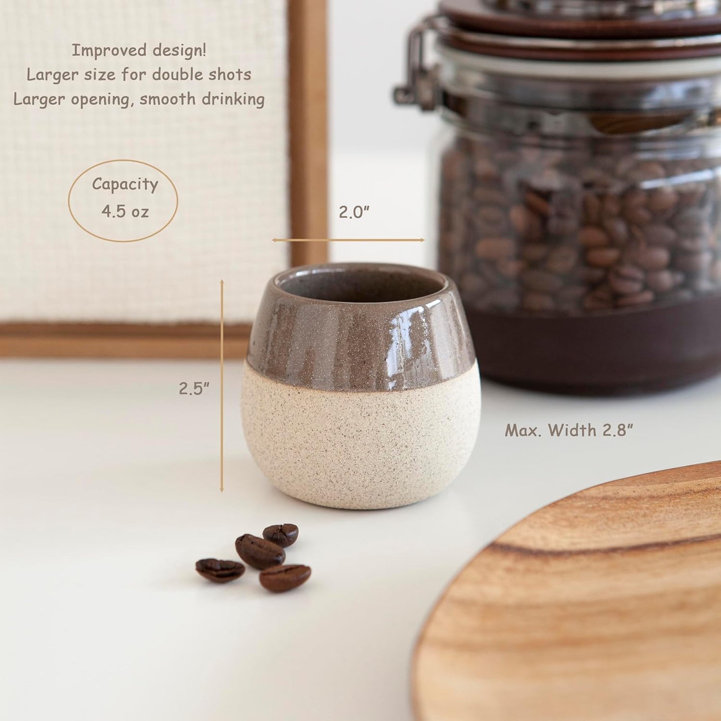 Ceramic Espresso Cups Set of 4, 4.5oz capacity - Cortado Macchiato Coffee Mugs for Nespresso Machine - Espresso Glasses - Demitasse Cups - Tazas de Cafe - Espresso Accessories - Expresso Coffee Cup