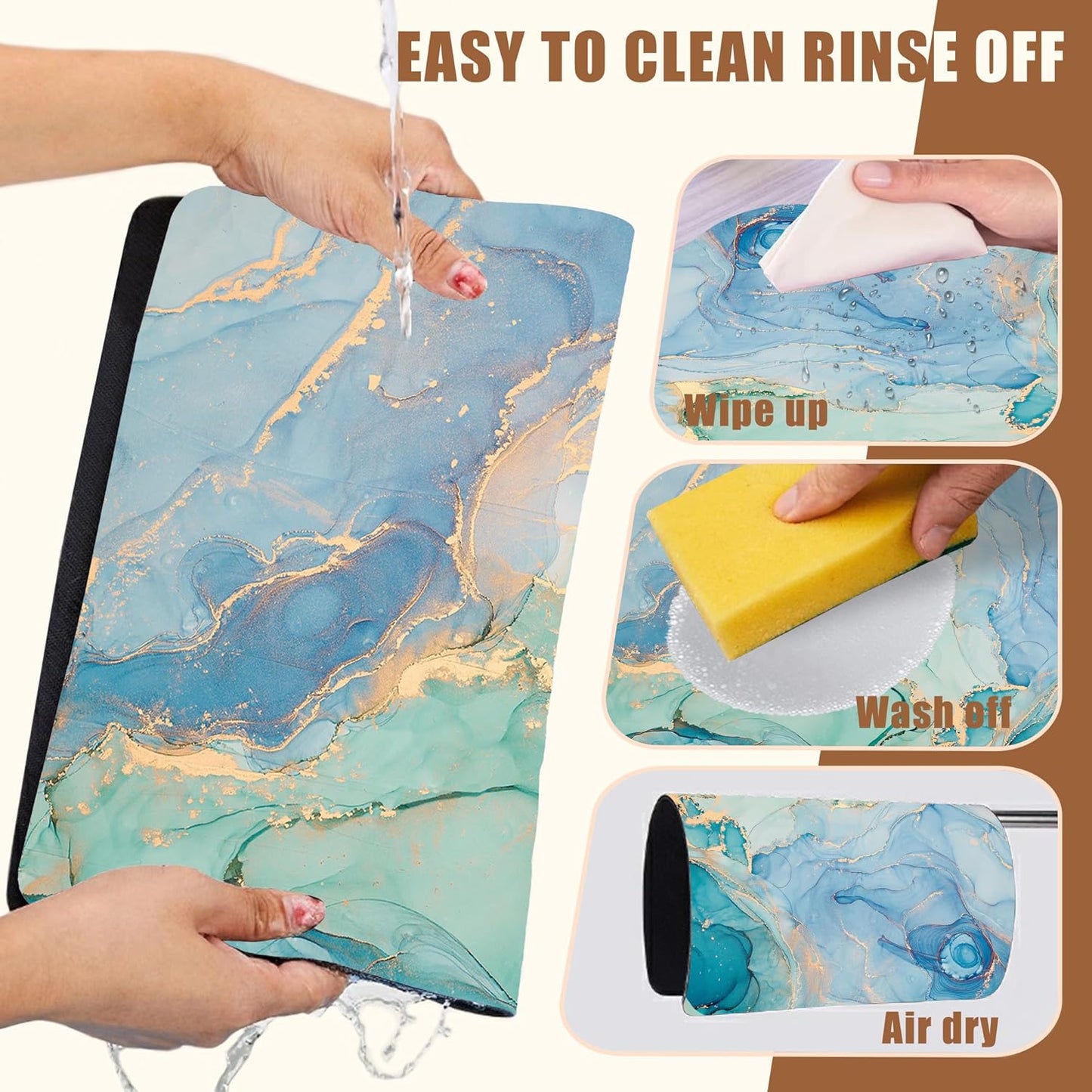 Turquoise and Blue Marble Coffee Mat Absorbent Dish Drying Mat for Kitchen Counter Hide Stain Rubber Backed Coffee Bar Accessories Fit Under Espresso Machine Dish Drainer, 11.8 x 19.7 Inch