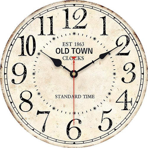 14 Inch Retro Round Wall Clock Old Town Vintage Antique Style Battery Operated by Toudorp