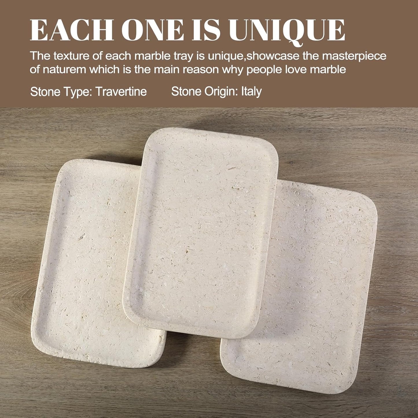 Koville Marble Tray, 12"x8" Marble Vanity Tray for Bathroom Kitchen Countertop, Rectangular Stone Tray for Cosmetics Perfume Trinket, Decorative Catchall Trays (12"x8"-Brown)