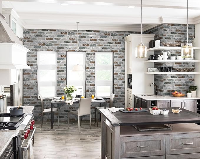 Guvana 17.3"×590" Brick Peel and Stick Wallpaper Red/Blue/Grey Brick Contact - Image 2