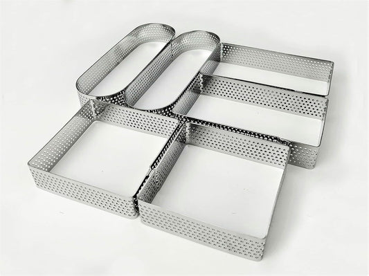 NewlineNY Stainless Steel 6 Pcs Perforated Oval, Rectangular, Square Tart Rings Molding Plating: 2 of each (5" x 1.5") + (4" x 1.5") + (2.8" square) x (0.8" H) Sizes