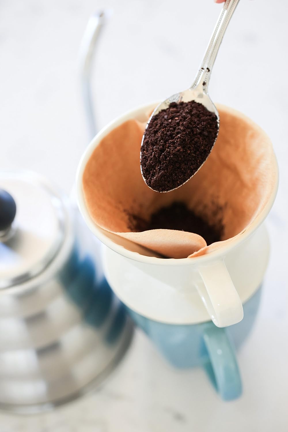 Simply Charmed Ceramic Pour Over Coffee Maker with 40 Count Melitta Filters - Elegant Single Serve Coffee Dripper for Rich Brewed Pour Over Coffee - Base Measures 4", Height 3" - Brews 8-16 oz