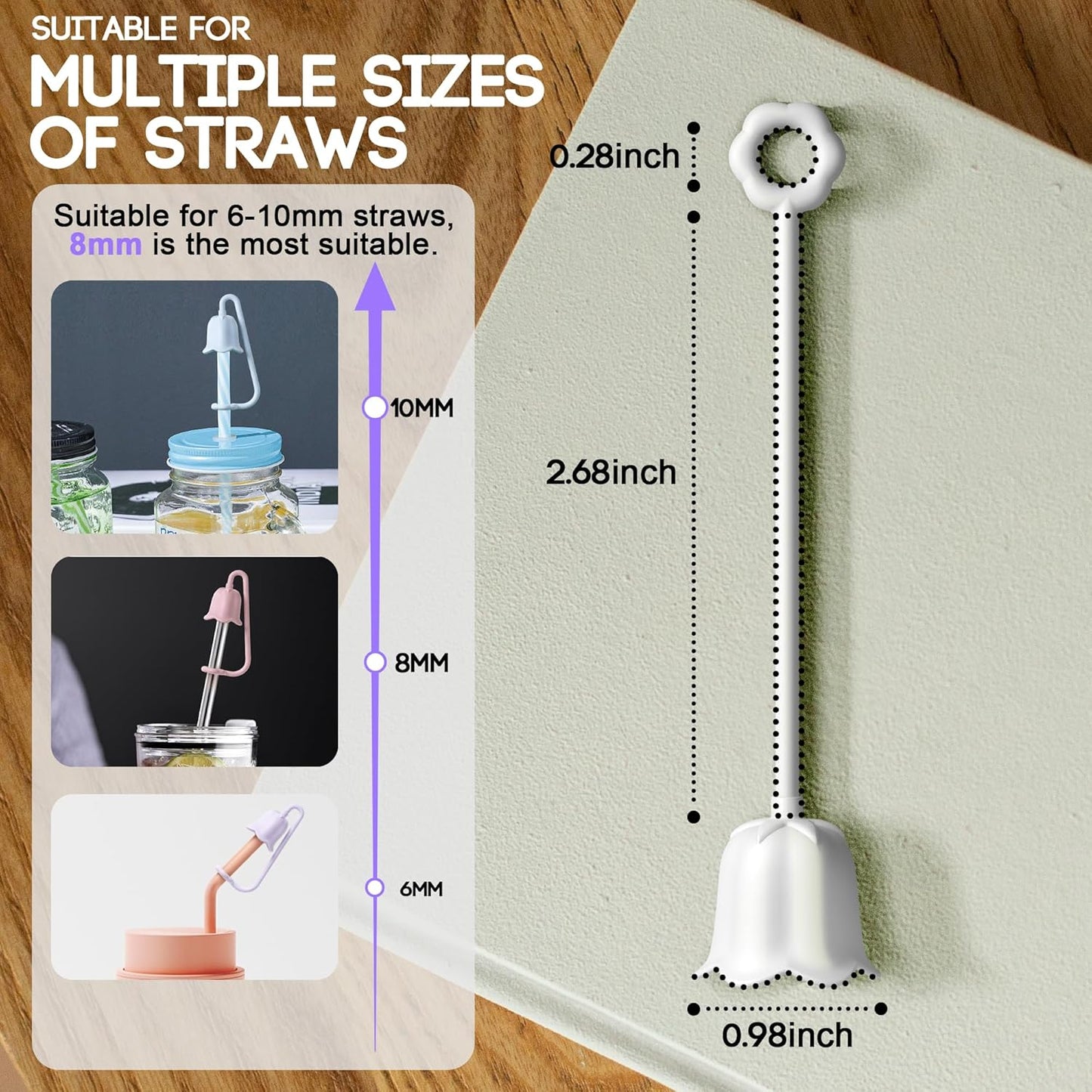 5Pcs Silicone Straw Covers for Stanley Yeti Tumbler Cup, Reusable Drinking Straw Cap Easy to Clean, Dust-Proof Flower Straw Topper Compatible for 6-10m/0.23-0.4inch Straws (Multi color B)