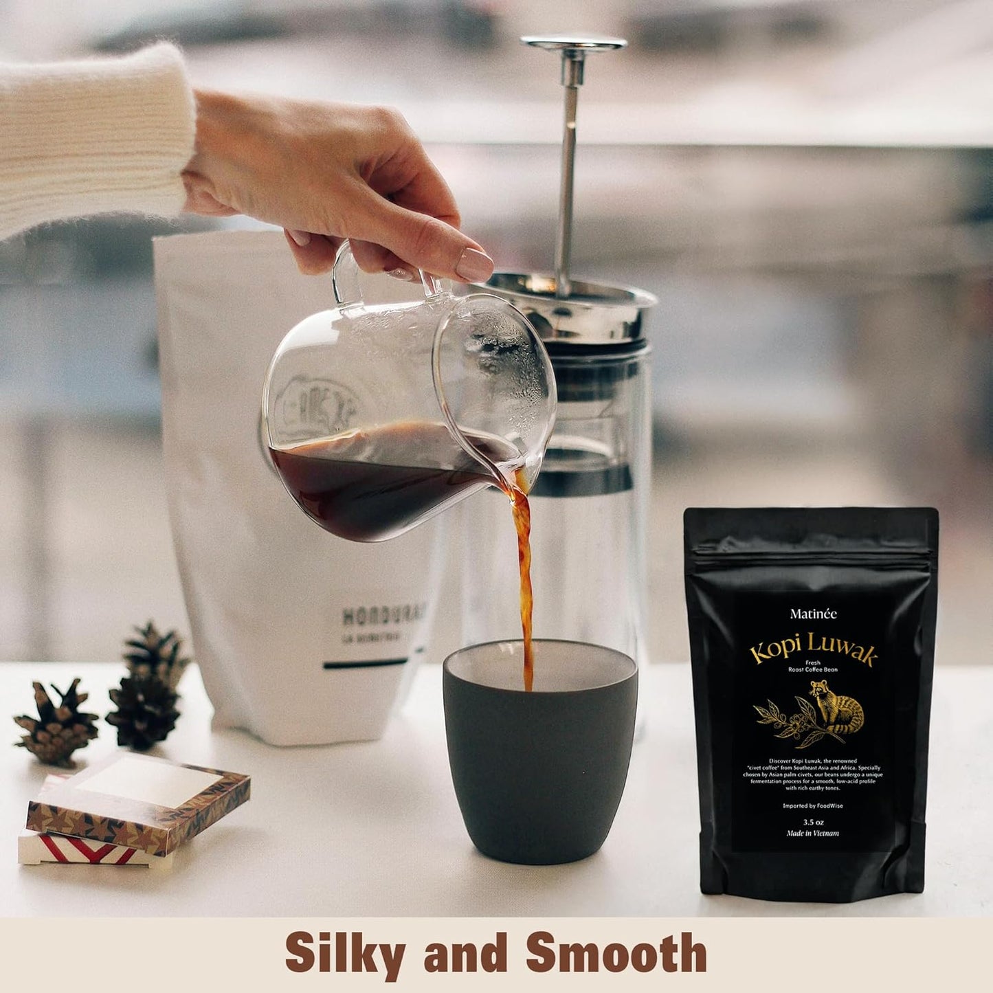 MATINÉE Wild Kopi Luwak Coffee Whole Beans, Medium Roast Luwak Coffee Gifts, Produce of Vietnam, 3.5oz / 100 Grams