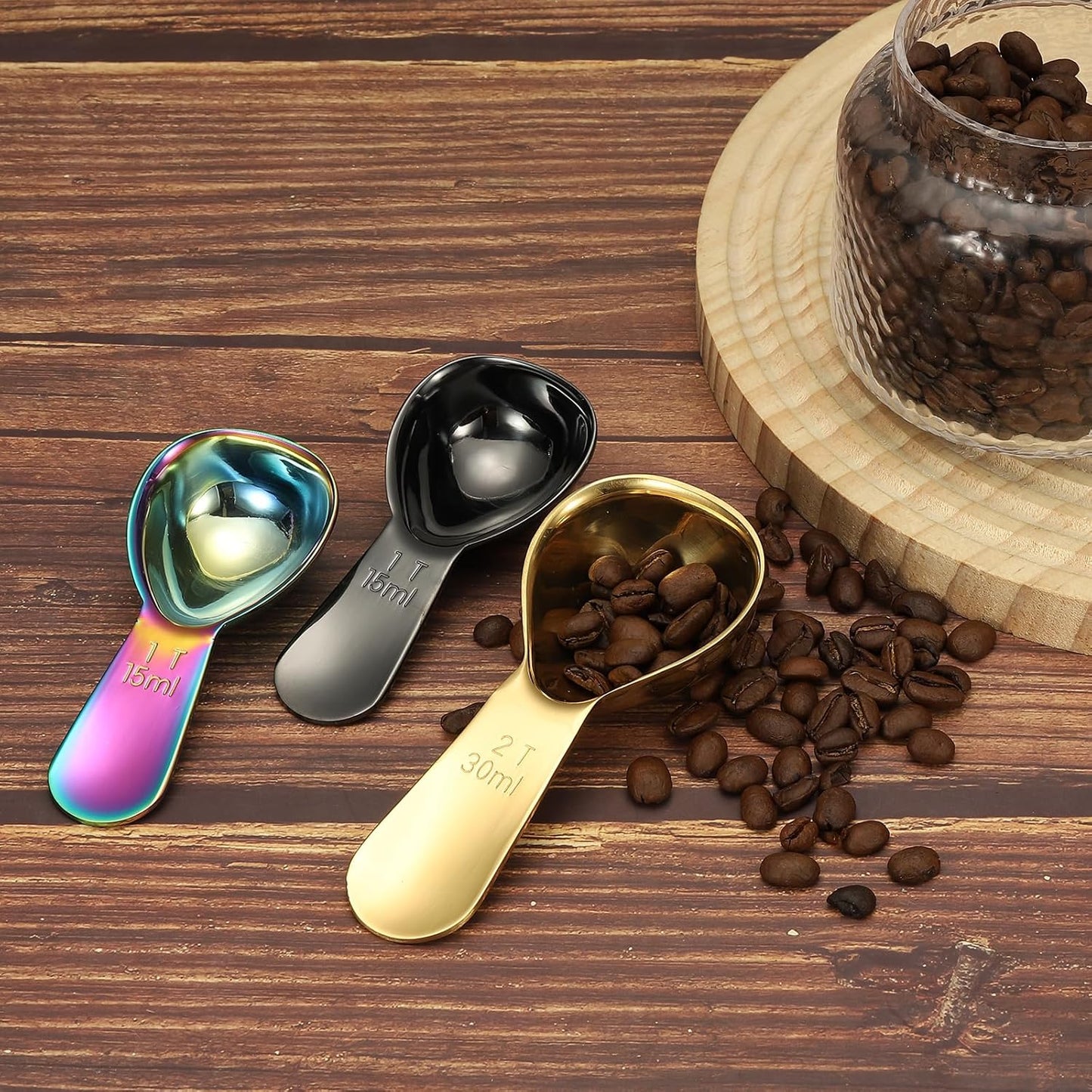 uxcell 2Pcs Stainless Steel Coffee Scoop, 15ml Short Handle Measuring Spoon for Ground Coffee Tea Sugar Kitchen Gifts, Silver