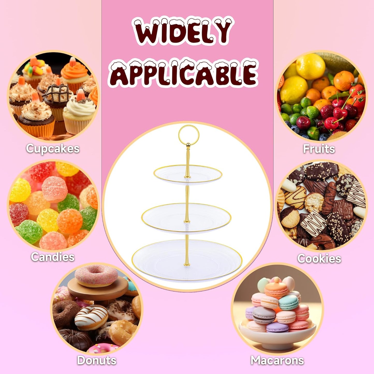 PinCute Cupcake Stand Holder - 3 Tier Cup Cake Dessert Stands, Plastic Tiered Serving Tray&Metal Rod for Birthday Party, Wedding, Tea Party, Baby Shower-Transparent