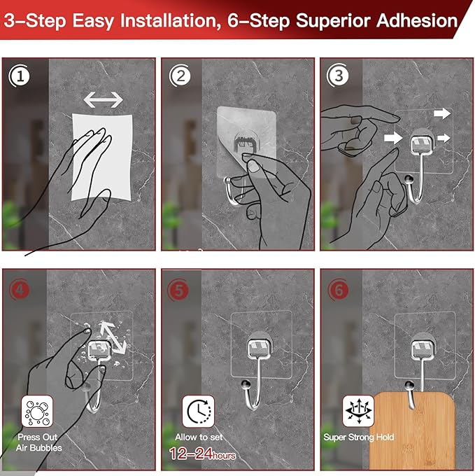Latoxcaa Large Adhesive Hooks 12-Pack, Heavy Duty Wall Hooks - Image 7