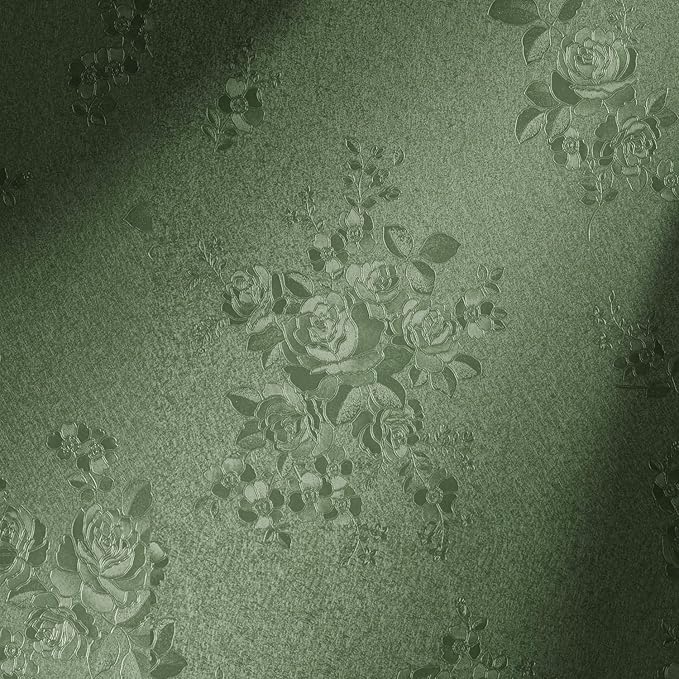 Erfoni 197"x17.7" Green Thicken Floral Embossed Wall Paper Pure Green Peel and by Erfoni