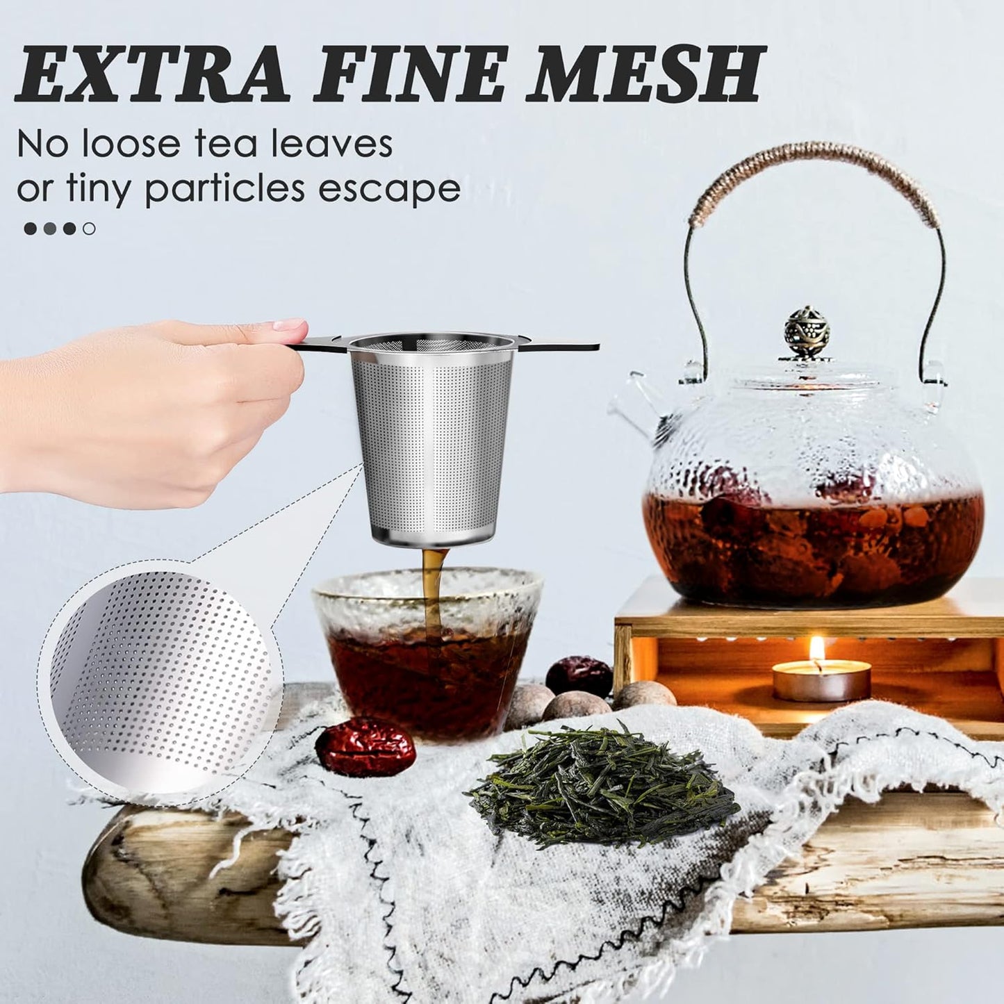 Upgraded Tea Infusers for Loose Tea, Silicone Covered Extra Fine Mesh 18/8 Stainless Steel Tea Strainer with Large Capacity & Double Handles to Steep Loose Leaf Tea and Coffee 2 Pack