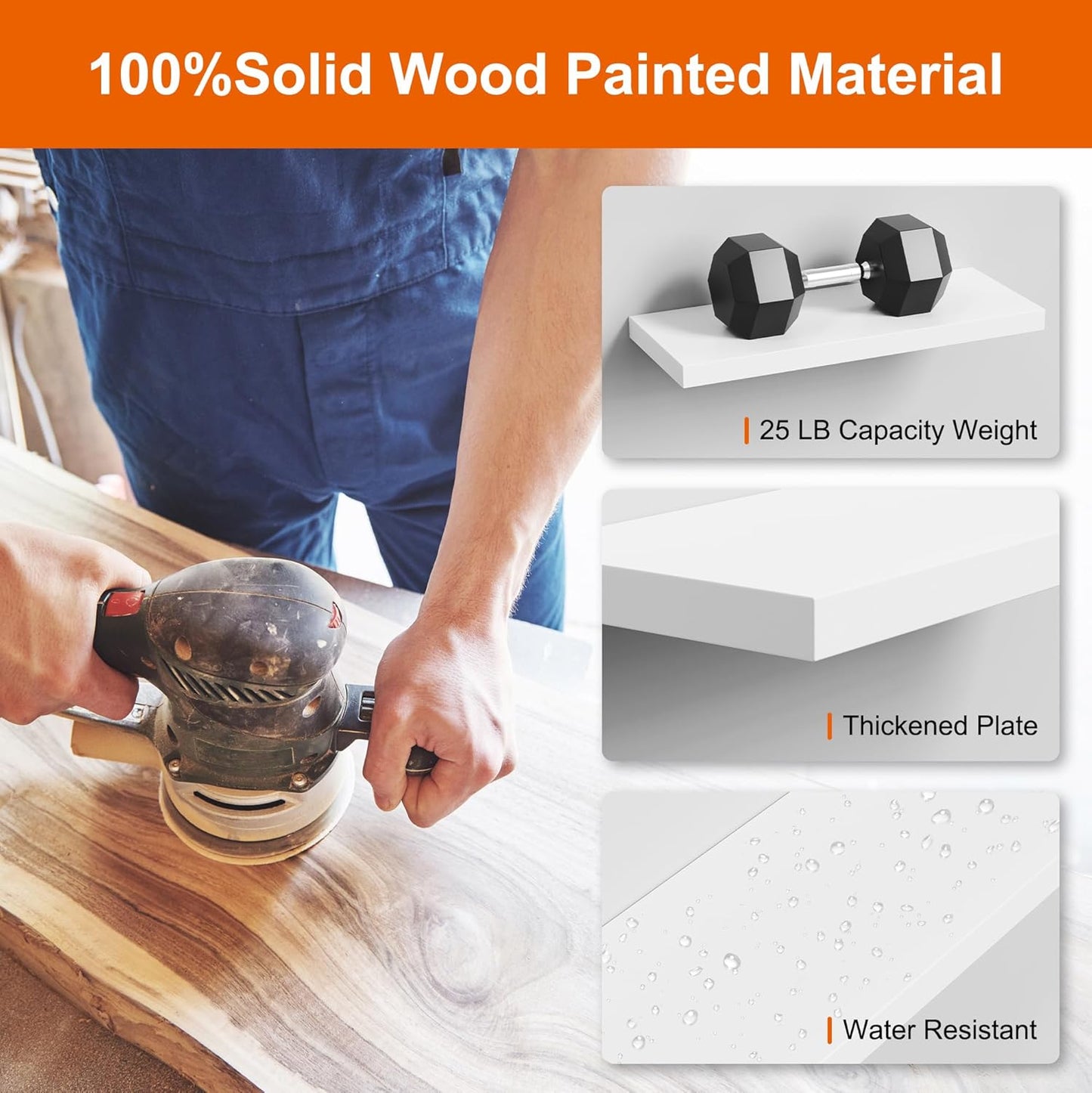 Floating Shelves for Wall, White Wood WallShelf Set of 3, 16" Wall Mounted Floating Shelf for Kitchen, Living Room, Bedroom, Bathroom Storage, Book Shelf for Walls Home Decor, Frame Display