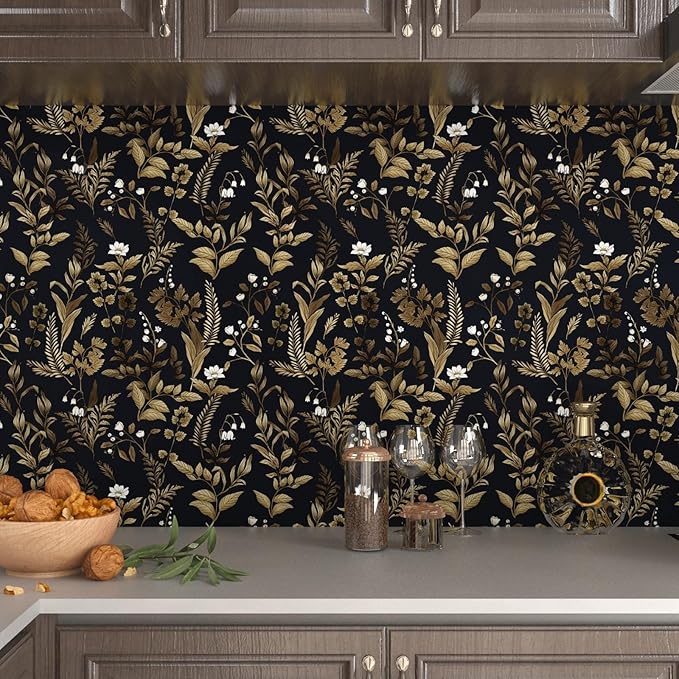 Extra Long Dark Navy Vintage Floral Wallpaper 17.5In x 393In Boho Peelable - Image 4