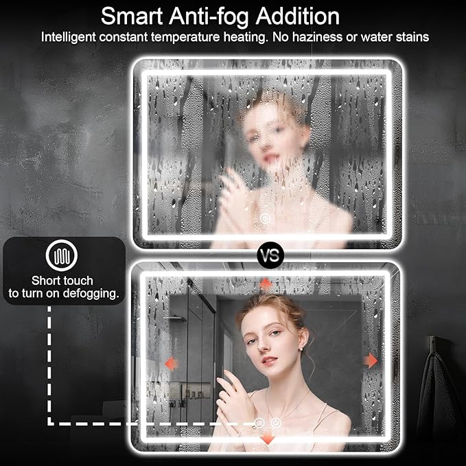 LED Bathroom Mirror, 36 x 24 Inch Anti-Fog Wall Mirror - Image 5