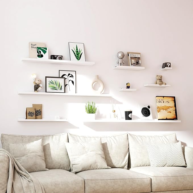 White Floating Shelves for Wall Decor, Long Wall Mounted Storage Shelf for - Image 5