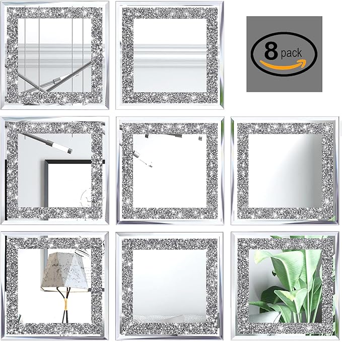 Crush Diamond Mirrors Wall Decor 6inch Mirror Tiles by XIHACTY