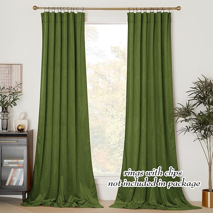 NICETOWN Moss Green Velvet Curtains and Drapes, Thermal Insulated Soft Window - Image 2