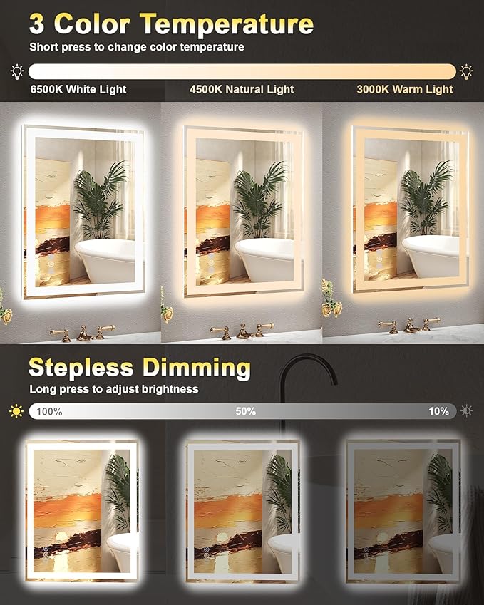 48x32 LED Bathroom Mirror with Lights, Super Bright Front & Backlit Vanity - Image 2