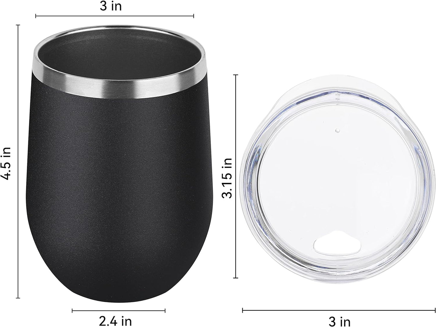 DOMICARE Stainless Steel Wine Tumbler Bulk with Lid, Personalized Insulated Tumblers Set, 12oz Travel Coffee Cups Pack of 8, Black