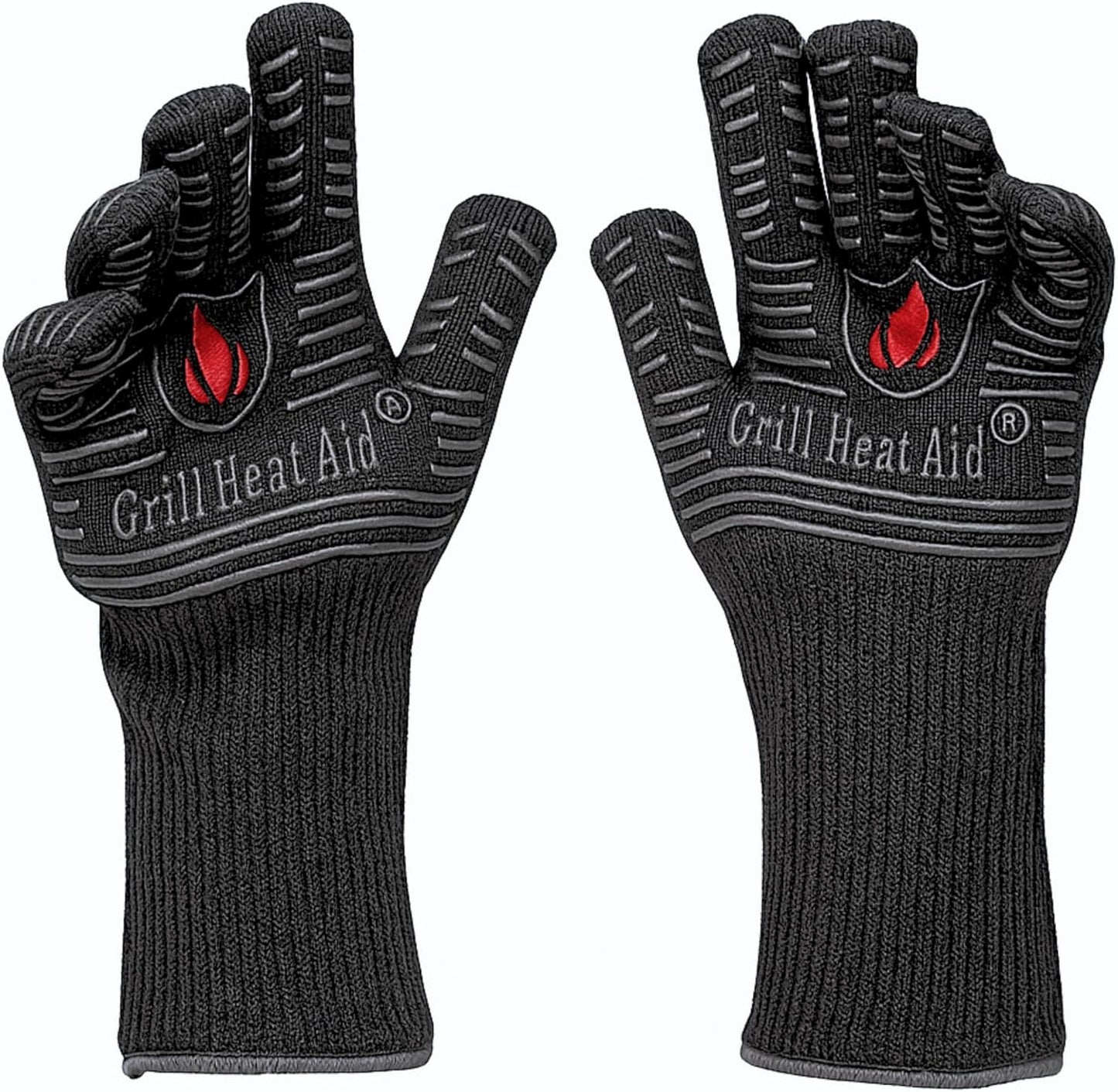 GRILL HEAT AID BBQ Grill Gloves Heat Proof for Grilling – Fireproof 1472°F Heat-Resistant Grill Mitts for Outdoor Barbecue and Smoker, Campfire, Fire Pit, Oven Glove with Fingers for Baking Pizza