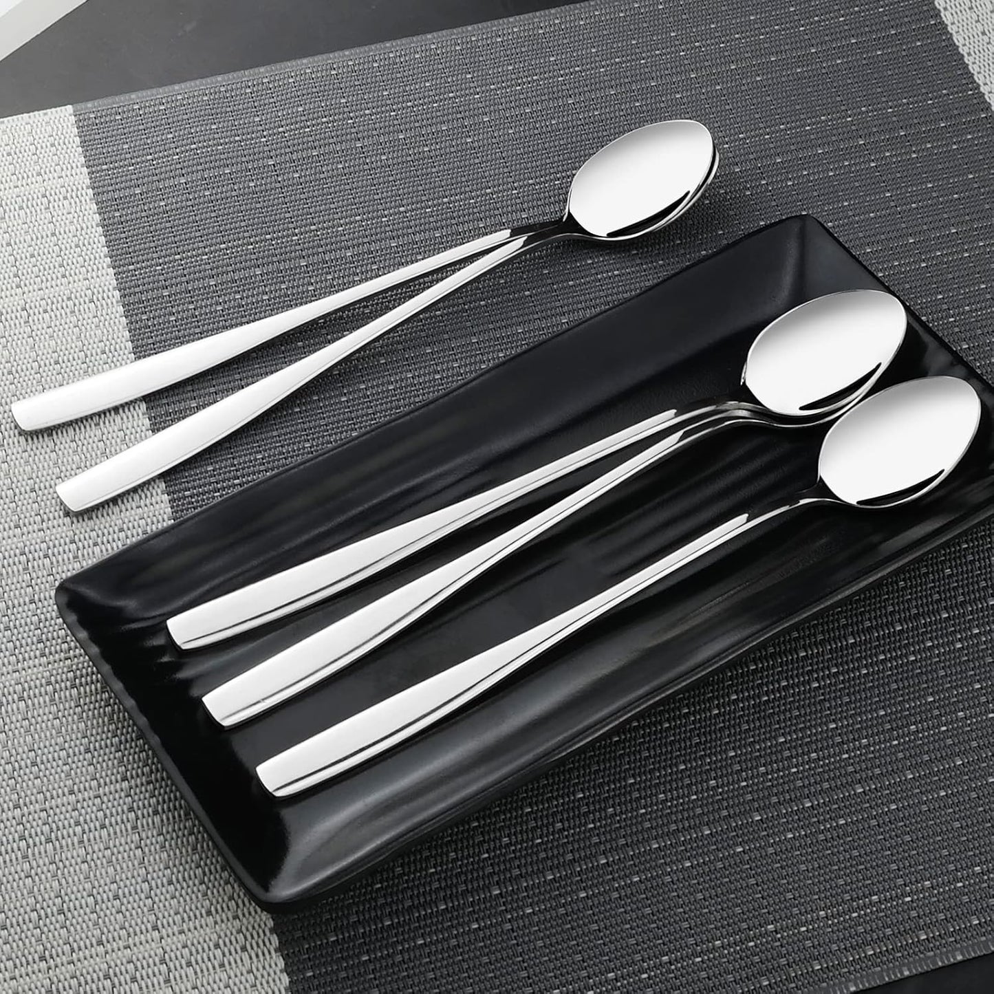 Stainless Steel Long Handle Iced Cream Tea Spoon, Set of 12