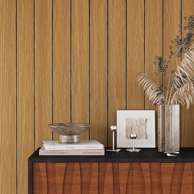 VEELIKE Honey Teak Wood Slat Wall Panels Peel and Stick 3D Wooden Panels Wall - Image 5