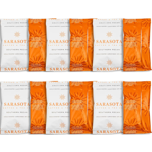 Sarasota Coffee Ground Packets | Gourmet Flavored Medium Roast Grounds Packs | Southern Texas Butter Pecan | Low Acid Mold Free Bulk Individual Pouches for 12 Cup Coffee Maker | 2 oz Bags, 12 Count