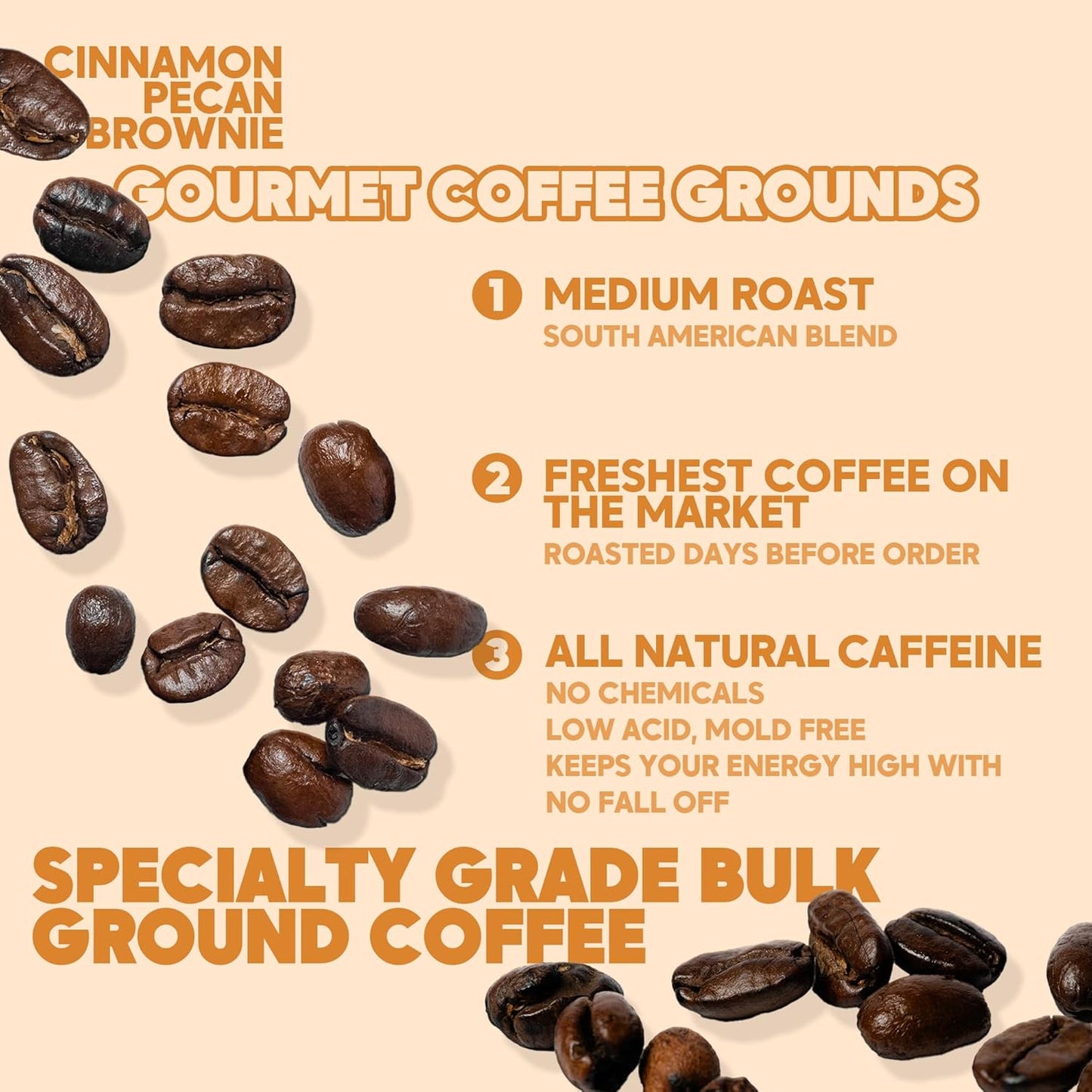 Sarasota Coffee Ground Cinnamon Pecan Brownie | Medium Roast Gourmet Flavored Coffee Grounds | Low Acid, Mold Free, Specialty Grade Flavored Bulk Ground | 5lb (80 oz)