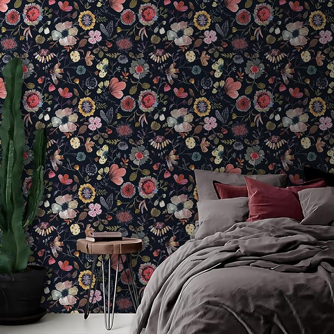 Wallpaper Peel and Stick Floral Wall Paper Removable Waterproof Blue/Red/Yellow - Image 7
