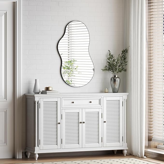 Itrue 20x36 Inch Black Framed Irregular Tempered Glass Wall Mirror, - Image 6