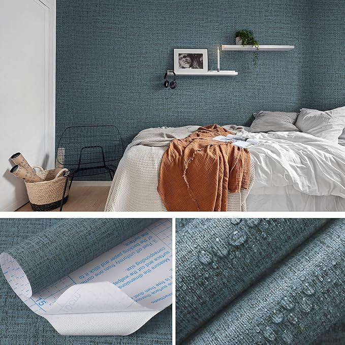 Guvana Grasscloth Peel and Stick Wallpaper Blue Textured Contact Paper Modern - Image 4
