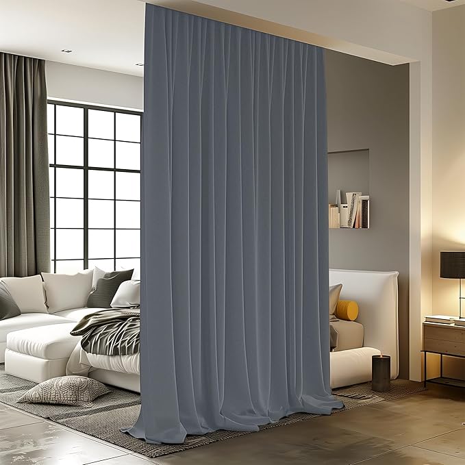 Room Divider Curtains for Ceiling Track Rod, 12.5 ft Wide x 8 ft Tall, Dark Grey by RoomDarkning