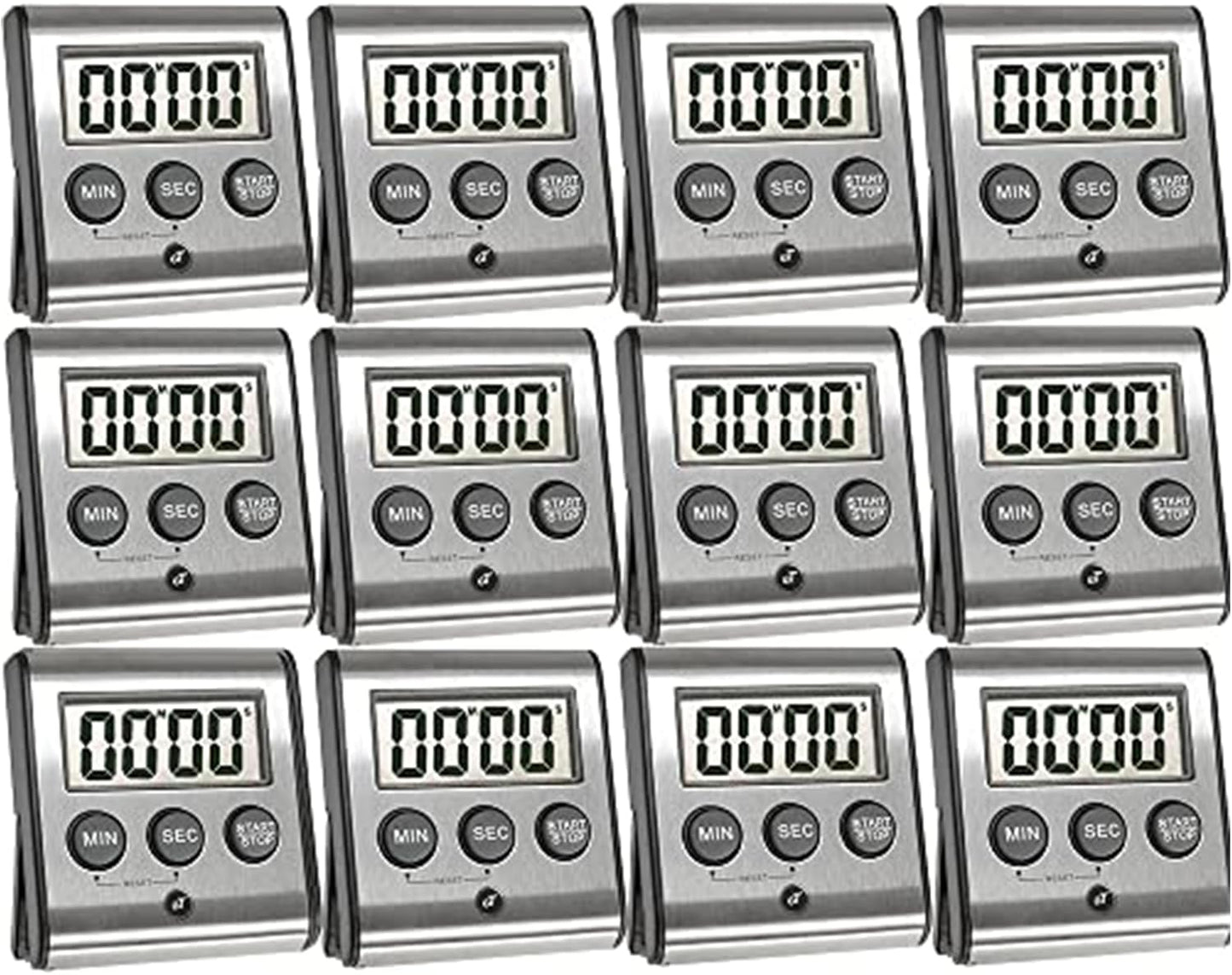 Elegant Digital Kitchen Timer - Stainless Steel Model eT-23, Super Strong Magnetic Back, Loud Alarm, Large Display, Auto Memory, Auto Shut-Off (12-Pack eT-23)