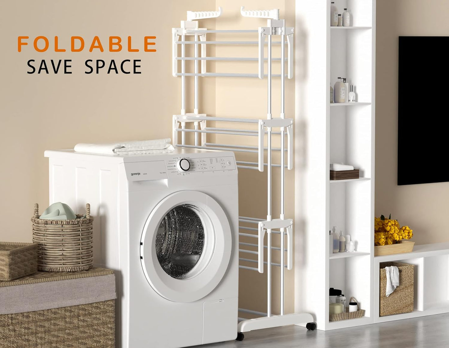 HOMIDEC Clothes Drying Rack, Large 4-Tier Foldable Drying Rack Clothing(67.7H x 19.7W x 30L Inches), Movable Drying Rack with 4 castors. Multifunctional Stainless Steel Laundry Drying Rack, White