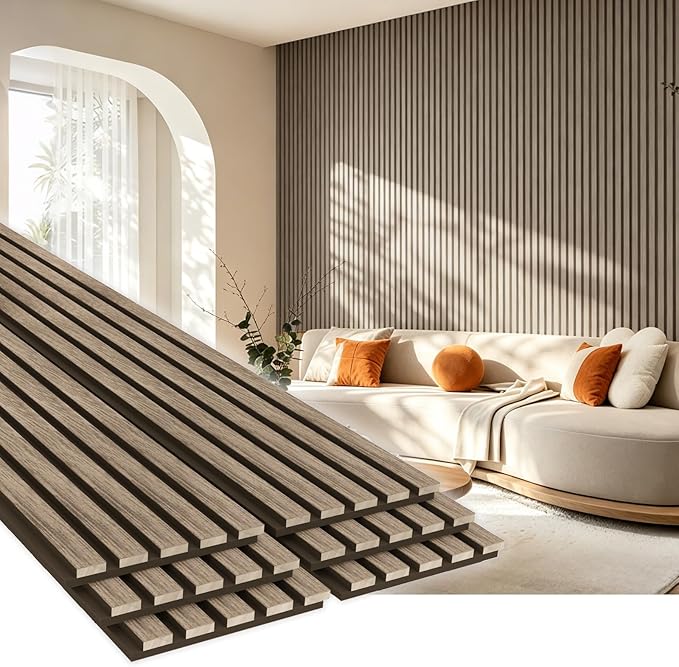 EVERECO 6 Pack Wood Slat Acoustic Wall Panels 92.5" × 7.87", 3D Sound Absorbing by Unknown