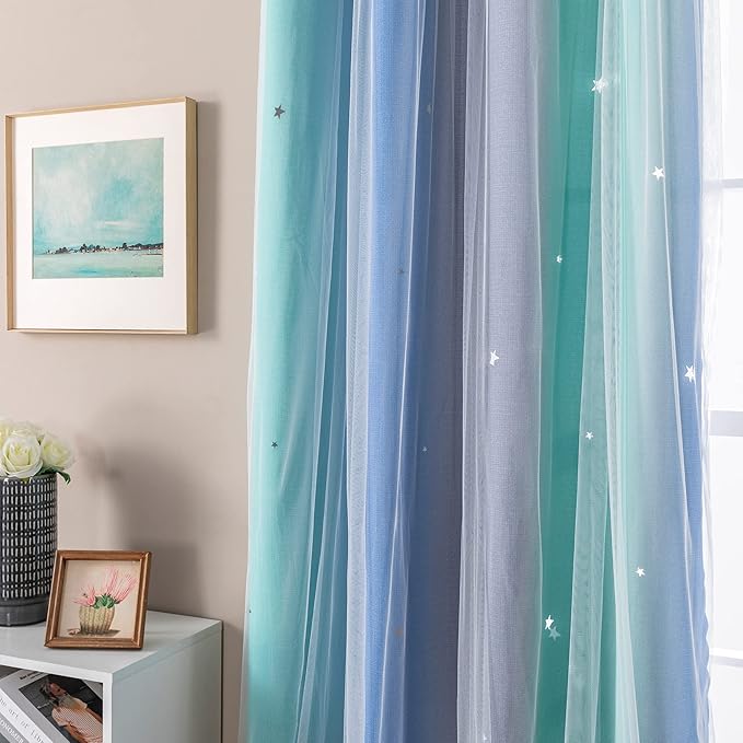 XiDi Curtains for Bedroom Decor, Rainbow BluGrenGrey-52-90 - Image 3