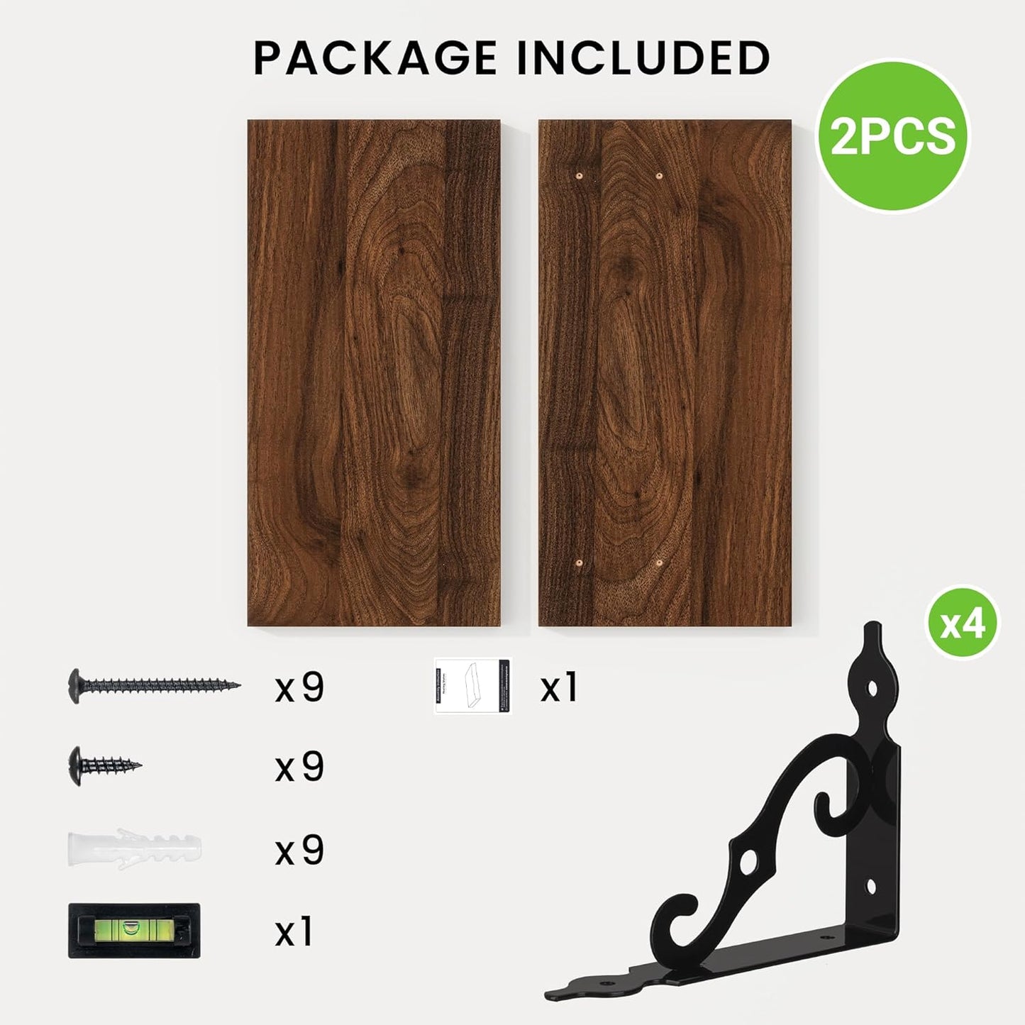 RICHFOCUS Floating Shelves for Wall Decor, 8 Inch Deep Shelves Set of 2, 16W x 8D Floating Shelves Wall Mounted with Metal Brackets, Rustic Wood Shelves for Living Room Bedroom Kitchen, Walnut