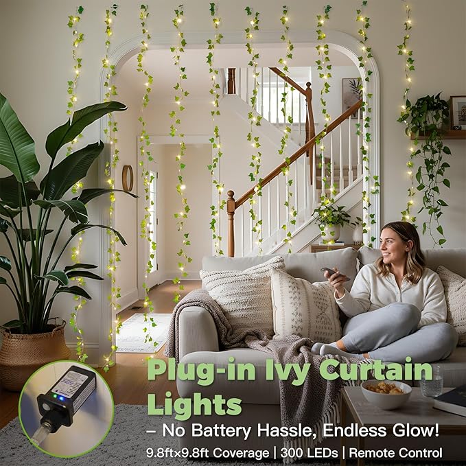 suddus 300 LED Vines with Lights Plug in, 9.8ft x 9.8ft Fairy Lights with Vines - Image 2