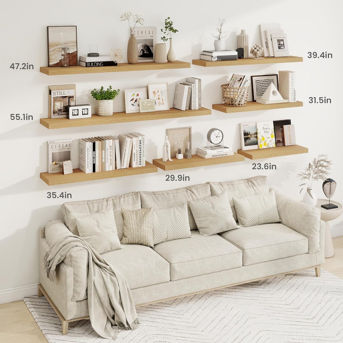 Fun Memories 36 Inch Deep Floating Shelves for Wall, 2 Pack of Wall Mounted Wood Shelves with Invisible Brackets for Bathroom, Bedroom, Living Room, Kitchen Decor and Storage, Oak