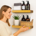 BGMG Wood Floating Shelves for Wall 12 inch Set of 2, Rustic Wooden Wall Mount - Image 2